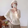 Camiseta base de cuello en V para mujer, abrigo fino y transpirable para primavera y otoño, suéter de manga larga, nuevo modelo 2026, tejido de punto holgado y versátil
