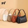 Bolsa Feminina Transversal, Nova em Couro Genuíno, Bolsa de Mão Versátil, Bolsa de Ombro, Bolsa Transversal, Alças Duplas de Ombro, Estilo para o Dia a Dia, Retrô, Cor Sólida