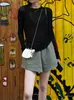 Camiseta Básica de Color Sólido de Manga Larga Fina Estilo Europeo y Americano para Mujer 2025 Nuevo Top Verano Otoño Versátil Cuello Redondo Transfronterizo