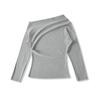 Ap25521-25 Nuevo Estilo de Verano Estilo Europeo y Americano Sexy Sexy Hombro Caído Hombros Descubiertos Cuello de Una Línea Manga Larga Camiseta Básica Camiseta