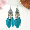 Pendientes de Plumas Bohemios Transfronterizos, Pendientes Largos con Borlas de Estilo Étnico, Accesorios de Moda de Verano para Viajes y Vacaciones
