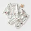 Conjunto de Gaze para Bebê Roupas de Casa para Bebê Manga Longa Top de Fibra de Bambu Calça Roupas de Verão com Ar Condicionado para Crianças Meninos Meninas