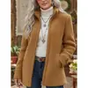 2026 Amazon Transfronterizo Invierno Mujer Cuello Alto Color Sólido Holgada Casual Moda Manga Larga Forro Polar Cremallera Chaqueta