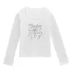 Camiseta Simples Estampada de Manga Longa Estilo Hot Girl para Mulheres, Design de Nicho para Outono, Emagrecimento, Marcação da Cintura, Top Versátil para Mulheres