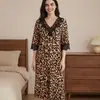 Camisón Sexy de Encaje para Mujer, Estampado de Leopardo, Manga Tres Cuartos, Holgado, Ropa de Casa Sexy, Tejido de Punto Sexy, Venta al por Mayor Transfronteriza