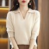 Fábrica Gado Luxo Leve Feminino Lã Macia Caxemira Gola Grande Tricô Feminino Cuidado Máquina Forma V Manga Média Suéter