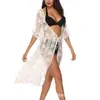 Ropa Europea para Mujer 2020 Amazon Cubre Traje de Encaje Malla Blanca Bordado Cuello en V Ropa de Playa Estilo Europeo y Americano