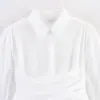 Atacado de Moda Feminina Transfronteiriça 2025 Nova Moda Outono Cor Sólida Simples Cadarço Cintura Franzida Camisa Decorada com Laço
