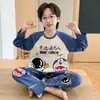 Pijama Infantil Novo Estilo Primavera e Outono Algodão Puro Manga Longa Pulôver Menino Pequeno Adolescentes Menino Grande Roupas de Casa