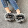 Pantuflas de Piel de Zorro para Mujer 2021 para Uso en Exteriores, Cadena de Pedrería, Sandalias Casuales Versátiles de Tacón Bajo con Piel