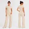 Conjunto de Ropa de Yoga Cepillada Transfronteriza, Manga Corta, Cintura Alta, Ajustado, Versátil Ropa de Fitness, Conjunto Deportivo para Correr para Mujeres