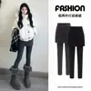 Pantalones de Falda Bodycon Falsos de Dos Piezas para Mujer Otoño Invierno Más Terciopelo Petite Pantalones de Falda Línea A Falda Integrada Pantalones de Invierno Pantalones Base Talla Grande