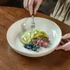 Tigela Rasa Grande de Cerâmica Estilo Japonês para Uso Doméstico, Tigela de Salada, Louça, Tigela Redonda Estilo Ocidental, Tigela para Macarrão de Restaurante, Tigela para Atacado