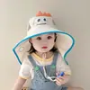 Chapéu Protetor Solar Infantil Verão Fino Secagem Rápida Desenho Animado Aba Larga Praia Meninas Proteção UV Pescoço para Bebê