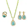 Nuevo conjunto de collar con incrustaciones a mano de ágata natural y jade, joyería de cristal de piedra bruta de nicho, suministro de anillos y pendientes