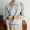 Suéter de malha de manga comprida para homens, 450g, antibacteriano, camisa polo espessa, camada interna com gola dobrável, suéter casual versátil contendo lã