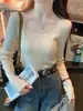 Nova Blusa de Segunda Pele para Mulheres, Roupa Íntima Outono/Inverno, Blusa de Manga Longa com Gola Quadrada, Suéter Elegante de Tricô Fino