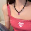 Ins Celebridad de Internet Cadena Negra Pin Mariposa Rosa Collar para Mujer Nicho Lujo Ligero Y2K Dulce Fresco Picante Colgante Cadena para Clavícula