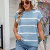 Europa y América Transfronterizos Amazon Nuevo Suéter de Verano para Mujer Cuello Redondo Manga Corta Suéter Casual Chaleco de Punto Jersey