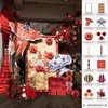 Decoração de quarto de casamento estilo chinês com arranjos florais em placa de KT, roupão de noiva para a sala de estar da nova casa ou hotel, adereços para fotos e personagens decorativos para felicidade