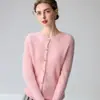 Cardigã feminino de cashmere com gola redonda, trança, mangas compridas, cor sólida, caimento justo, jaqueta de abotoamento simples para outono e inverno