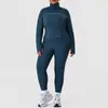 Conjunto de Yoga Sem Costura Transfronteiriço Outono e Inverno Tamanho Grande Jaqueta com Zíper Calça de Moletom Justa Conjunto de Duas Peças Roupa Fitness Tamanho Grande
