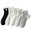Calcetines de Oso con Encaje para Mujer, Calcetines Cortos de Oso Lindos para Primavera y Verano, Mismo Estilo que en Xiaohongshu, Calcetines de Estilo Coreano, Calcetines de Algodón Versátiles y Casuales