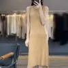Vestido Feminino Slim de Lã Fina, Gola Redonda, Cor Sólida, Cordão, Sem Mangas, Comprimento no Joelho, Elegante para o Trabalho
