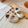 2026 Nuevos Zapatos de Princesa de Encaje Perlado Plateado para Bebé Niña Suela Suave Caminador para Bebé Zapatos de Cuero Zapatos Mary Jane para Niños