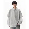 Sudadera de Estilo Académico Retro Falsa de Dos Piezas con Retazos y Cuello para Hombre, Tendencia de Otoño Marca Ajuste Holgado Pareja Casual Pullover