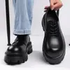 Sapatos Oxford Masculinos de Solado Grosso Aumentadores de Altura Grandes de Couro Pretos de Alta Qualidade para Casamento Noivo Sapatos Formais Britânicos Masculinos