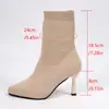 Botas de tornozelo elásticas de tricô para mulheres, coleção outono/inverno 2026, botas únicas, estilo europeu e americano, bico fino, salto grosso, saltos altos, tamanhos grandes, botas Martin