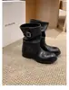 Piel de Vaca Súper Suave 2026 Nuevo Estilo Botas de Jinete para Mujer Hebilla Botas Martin Retro Punta Redonda Plisado Tacón Grueso Caña Alta Botas Largas