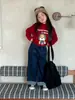 Pantalones de Pierna Ancha de Mezclilla Azul Oscuro Estilo Retro Americano para Niñas Yuyu Princess, Pantalones Casuales Sueltos de Corte Recto para Otoño con Dobladillo Enrollado