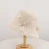 Sombrero de pescador de punto de alpaca fino de color liso con diseño calado y abertura, de otoño coreano, sombrero tipo cubo de lana transpirable con estampado de estrellas para mujer