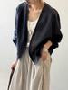 Outwear Branco de Rami com Decote V Curto Feminino para Primavera e Verão Cardigan Tipo Xale Top Casual Fino de Manga Longa Camisa com Proteção Solar