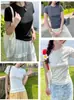 Algodón Puro Talla Grande Alta Calidad Manga Corta Hombro Derecho Holgada Camiseta de Mujer Primavera y Verano Camiseta con Aspecto Adelgazante Top de Alta Gama