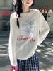 Blusa Top Estilo Casual Preguiçoso Proteção Solar Verão Fina Solta Algodão Floco de Neve Manga Longa Gola Redonda Camiseta Camisa Feminina Climatizada