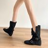 Botas Vintage de Media Caña con Hebilla para Mujer 2025 Otoño/Invierno Nuevas Botas Occidentales Versátiles Adelgazantes con Aumento de Altura Oculto Botas Martin