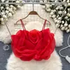 Estilo de Vacaciones de Nicho Camisola de Organza con Flor Estéreo para Mujer Verano Nuevo Estilo Chic Estilo Occidental Top Corto Versátil