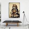 Pintura Moderna Gato Samurái Pintura en Lienzo Mural Póster Arte de Pared Dormitorio Sala de Estar Pintura Decorativa Moderna