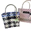 Cesta de Vegetais Puramente Tecida à Mão Bolsa Grande Capacidade Sacola de Compras Armazenamento para Férias Piquenique Azul Nova Bolsa Feminina 2025