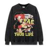 Camiseta Retro Hip-hop Transfronteriza Estampada TUPAC Americana Vintage Lavada Suelta Pesada Suelta Cuello Redondo Manga Corta