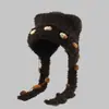 Gorro de tricô para outono e inverno, estilo gato, com abas para as orelhas, forro de pelúcia, espessado para aquecimento, design fofo de desenho animado, faz o rosto parecer menor