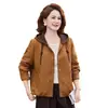 Chaqueta de primavera y otoño para mujeres de mediana edad y mayores 2026 nuevo abrigo de otoño elegante para madres de mediana edad, chaqueta con capucha de corte holgado