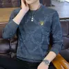 Moletom de Manga Longa Masculino Primavera e Outono Novo Jacquard Gola Redonda Camiseta Masculina Top de Alta Qualidade Moda Casual Camisa Básica