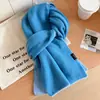 Cachecol Tricotado de Lã Pura Azul com Bolinhas, Estilo Coreano, Redutor de Idade, Dupla Face para Mulheres, Versátil para o Inverno, Protetor de Pescoço Espesso e Quente para Estudantes