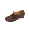 Zapatos retro de gamuza y cuero de otoño de nicho con punta dividida para mujer, de altura media, con cordones, de tacón bajo, cómodos, versátiles, casuales, planos de cuero genuino
