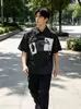 Camisa de Manga Corta con Solapa Estampado Abstracto de Graffiti Rayas Hombres Verano Nuevo Estilo Cardigan de Personalidad Top Holgado Casual Mujeres