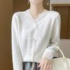 Tricô de Lã com Decote V em Renda Francesa para Mulheres Outono e Inverno 2024 Novo Elegante Versátil na Moda Tricô de Lã Tricô